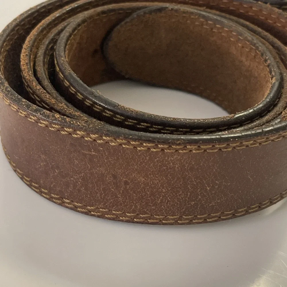 VTG Distressed Browning Belt Men SEE PIC Genuine Leather Brown Brass Logo Button